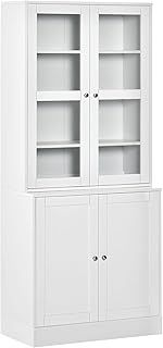 HOMCOM Modern Bookcase with Glass Doors, Display Storage Cabinet with Adjustable Shelves for Living Room, Study, Office, White