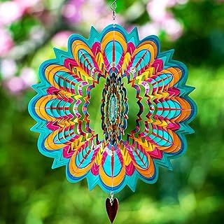 SteadyDoggie Wind Spinner Mandala Flame 30cm - 3D Stainless Steel Hanging Garden Ornaments - Laser Cut Metal Geometric Art - Sensory Garden Decorations - Kinetic Yard Art for Indoor and Outdoor Use