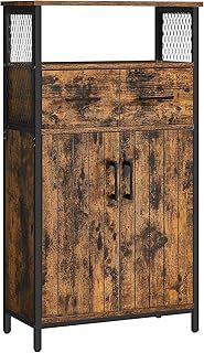 VASAGLE Storage Cabinet, Multipurpose Sideboard with Drawer and Adjustable Shelf, Bathroom Cabinet, Steel Frame, for Living Room Kitchen, Industrial Style, Rustic Brown and Black LSC261B01