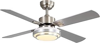FINXIN Ceiling Fan with Lamp, Ceiling Fan with Light Brushed Nickel Ceiling Fans for Bedroom,Living Room,Dining Room Including Motor,Blades,Remote Switch (48" 4-Blades)