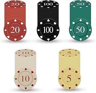 DASHUAIGE 100pcs Poker Chips, Denomination Poker Chip Set with numbers, Plastic Casino Quality Chips for Casino Parties, Learning Counters Disks, Casino Chips & Gambling Cards