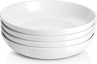 Y YHY Large Salad Bowls Set of 4, 50 oz Large Pasta Bowls, Ceramic Serving Bowls, Soup Bowl, Fruit Dishes, Microwave and Dishwasher Safe, White, 9.75 x 2 in