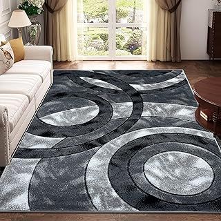 Retro Area Rug - Super Soft Large Living Room Bedroom Bedside Carpet High Dense Pile Non Slip Thick Solid Color Washable Kitchen Rugs (Grey, 120 x 170 cm)