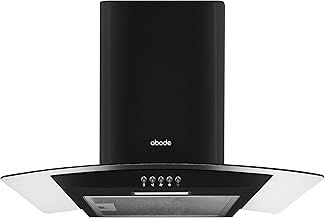 Abode Chimney Cooker Hood 60cm Curved Glass Black Extractor Hood & Recirculation with 1x Carbon Filters, Wall Mounted Range Hood Extractor Fan, 3 Speed Settings, AGCH6031B (Black)