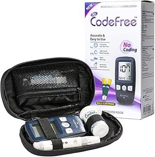 Codefree Blood Glucose Monitor | Diabetes Monitoring Meter Tester | Blood Sugar Testing Kit with Strips, Lancets, Case - in mmol/L