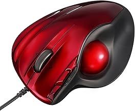 SANWA Wired Trackball Mouse, Tilt Scroll Rollerball Mouse, 3 Programmable Buttons, 400/800/1200/1600 DPI, Thumb Control, Ergonomic Computer Trackballs, Compatible with Windows, Mac OS, Chrome, Red