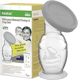 haakaa Manual Breast Pump Silicone Breast Pump & Silicone Cap Set 5.4oz/150ml