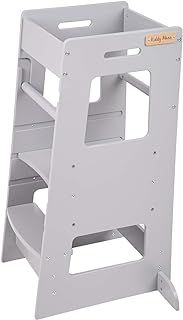 KiddyMoon Kitchen Helper For Kids Step Stool Learning Tower For Children Learning Chair Adjustable Height Level Montessori Furniture, Babies Kitchen Gadgets, ST-003, Grey