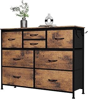 8 Chest of Drawers Bedroom, Storage Drawers with Wooden Handles,Wooden Top, Fabric Drawers and Metal Frame for Bedroom, Living Room, Nursery, Hallway (Rustic Brown)