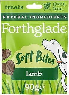 Forthglade Natural Dog Treats (8 x 90g Bags) - Hypoallergenic & Grain Free Dog Treats with Lamb, Hand-Baked Soft Bites, Resealable Bags