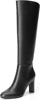 DREAM PAIRS Women's Knee-High Boots, Comfortable Chunky Block Heel Pointed Toe Pull On Side Zipper Suede Slouch Riding Boots
