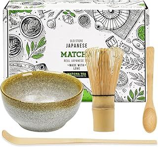Japanese Matcha Tea Set of 4,Matcha Whisk Set with 100 Prong Whisk, Traditional Scoop, Tea Spoon and Ceramic Matcha Bowl,Tea Ceremony Accessory for Making Matcha