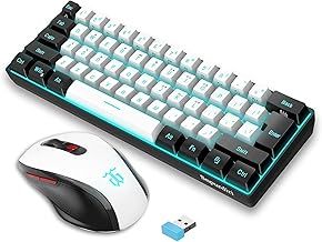 Snpurdiri 2.4G Wireless Gaming Keyboard and Mouse Combo, Include Mini 60% Merchanical Feel RGB Backlit Keyboard, Ergonomic Vertical Feel Small Wireless Mouse(White and Black)