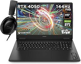 HP Omen 17" Gaming Laptop and HyperX Cloud III Wired Headset bundle, AMD Ryzen 7-8845HS, AI Enhanced, 16 GB RAM, 1TB SSD, NVIDIA GeForce RTX 4050 Graphics, FHD Display, 144Hz, Black, 17-db0016sa