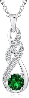 Necklaces for Women 925 Sterling Silver Infinity Pendant White Gold Birthstone Necklace Jewellery for Her, 16"+2"