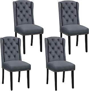 Yaheetech Classic Dining Chairs Set of 4 Upholstered Button Tufted Dining Room Chairs with Solid Wooden Legs for Kitchen/Restaurant, Deep Grey