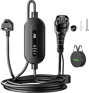 EV Charger Cable Type 2 to 3 Pin Plug 6M/19.7ft Total Length, [Max. 2.3kW, 10A] Electric Car Charger, Type 2 Charging Cable 3 Pin IP67/IP65, with LED Indicators, for EVs and PHEVs (Black)