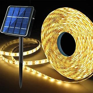 Outdoor Solar LED Strip Lights Warm White, Solar Powered Flexible Waterproof Rope Lights, 8 Modes 180 LED Lights Strip for Garden Porch Gazebo Christmas Pathway Home Patio Umbrella House Eaves Decor