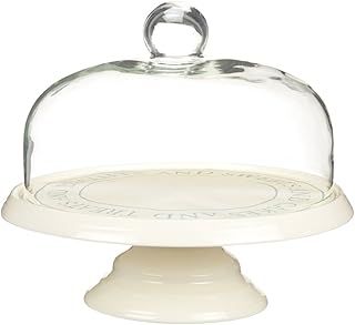 KitchenCraft Classic Collection 29 cm Ceramic Cake Stand with Glass Dome, Off-white