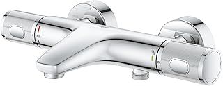 GROHE Precision Feel – Wall Mounted Exposed Thermostatic CoolTouch Bath Mixer (Diverter Bath/Shower, Knurl Grip, Safety Button at 38°C, EcoButton, Metal Escutcheon), Size 313 x 173mm, Chrome, 34788000