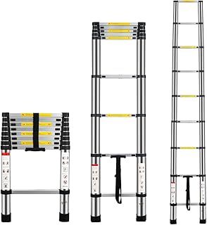 8.5Ft 2.6M Telescopic Ladders Telescoping Extendable Aluminium Folding Extension Extendable Portable 9 Steps 150kg Capacity Loft Collapsible DIY Multipurpose