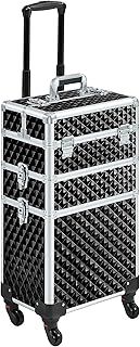 Yaheetech Rolling Makeup Train Case 3 in 1 Makeup Trolley Professional Cosmetic Case with Large Storage & 360° Wheels Hairdressing Beauty Case, Black