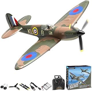 VOLANTEXRC RC Plane Spitfire, 2.4 GHz Remote-Controlled Aircraft RTF with 2 Batteries and 6-Axis Gyro Stabiliser, 4CH RC Glider Toy for Beginners, Children, Adults
