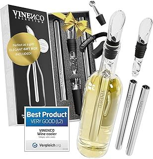 Wine Cooler Stick Set, 3-in-1 Kit: Stainless Steel Bottle Chiller Rod + Decanting Aerator + Drip-Free Pourer | Pro Bartender Making Drinks, Decanter Bar Tasting Equipment, Birthday Gift Box Women Men