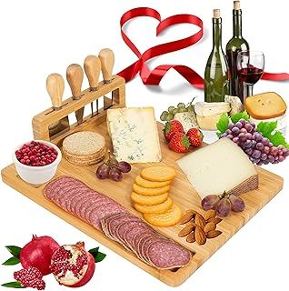 Giggi Bamboo Cheese Board Gift set | Cheese Board with 4 Piece Cheese knives | Charcuterie Board | Cheese board and knife set for Birthday Gifts Parties Perfect Cheese board set