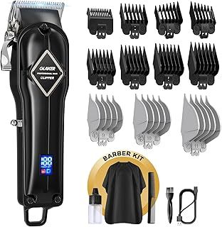 GLAKER Hair Clippers for Men - Cordless Professional Barber Clipper Hair Cutting Kit with 15 Guide Combs for Haircut, Trimming & Grooming (Black)