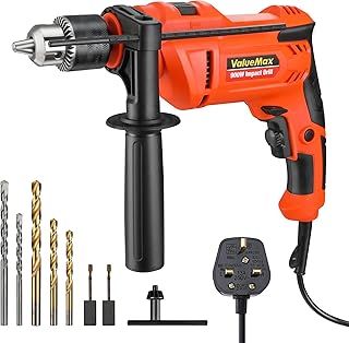 ValueMax Electric Drill, 900W Dual Purpose Electric Corded Variable Speed, 1/2'' Chuck, Impact Drill with 3 pcs HSS Bits & 2 pcs Cement Bits, Ideal for Home, Garden, DIY etc, Orange