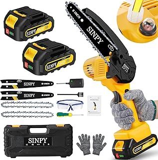 Gifts for Men Mini Chainsaw Cordless 6 Inch with 2 Battery and Quick Charger, Chainsaw Electric Small Chain Saw with Oiler System and Security Lock for Wood Cutting Stocking Stuffers for Men Dad