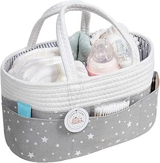Nappy Caddy Organiser Nursery Storage with 3 Compartments, UK Company, Grey Basket with Detachable Divider, Diaper Bag, Baby Accessories, Newborn Gifts for Mom