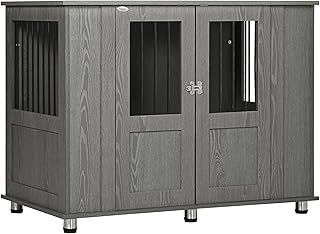 PawHut Dog Crate Furniture End Table, Pet Kennel for Extra Large Dogs with Magnetic Door Indoor Animal Cage, Grey, 114 x 60 x 82 cm