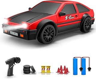 ACAMMZAR RC Drift Car, 1:24 Remote Control Car for Kids, 20KM/H 4WD High Speed RC Cars with LED Lights, Two Batteries, Extra Drifting Tires, Vehicle for Adults Boys Girls, Red and Black