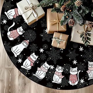 Tian Zhun Christmas Tree Skirt Black Tree Skirt Cat Xmas Party Winter Holiday Tree Mat 30 Inch for Indoor Outdoor Decorations