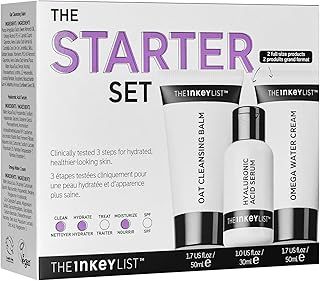 The INKEY List Starter Set, Oat Cleansing Balm, Hyaluronic Acid Serum & Omega Water Cream, Nourishing Skincare Set, Gentle Cleanser, Suitable For All Skin Types