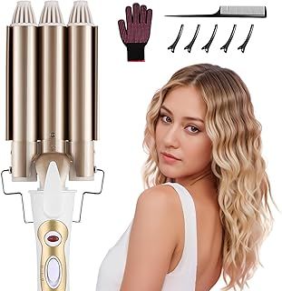 3 Barrel Hair Wavers for Long/Short Hair, 22mm Hair Curler Mermaid Hair Waver with 2 Temperature Control, Waver Curling Wand for Hair Styling Appliances
