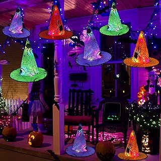 Halloween Decorations Glowing Witch Hat, 8Pcs Hanging Glowing Witch Hats Light-Emitting String Lights for Outdoor Gard Tree Yard Party Decor