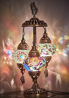 DEMMEX Stunning 3 Globe Turkish Moroccan Bohemian Table Desk Bedside Night Lamp Light Lampshade, 21 Inches (Gift Me)