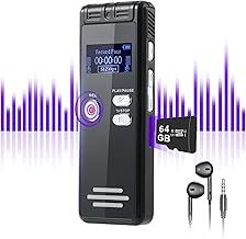 64GB Digital Voice Activated Recorder - 3072Kpbs HD Dual MIC Dictaphone with Noise Reduction, 4800 Hours Audio Recording for Interviews/Classes/Meetings