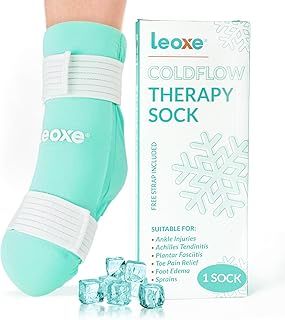 LEOXE Ankle Foot Ice Pack Wrap, Reusable Cold Therapy Gel Sock for Injuries, Foot Sprained, Swelling, Toe Pain, Foot Edema, Plantar Fasciitis, Achilles Tendonitis Pain Relief & Surgery Recovery