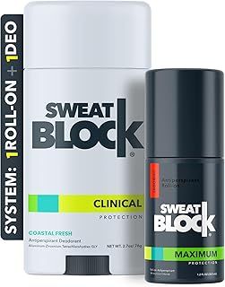 SweatBlock Antiperspirant Deodorant Max Clinical System for Men & Women. Treat Hyperhidrosis - Includes: (1) DRIBOOST [PM] Maximum Strength Antiperspirant Roll-on + (1) [AM] Clinical Deodorant