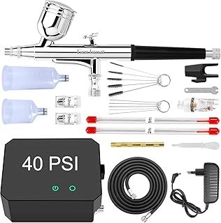 40 PSI Airbrush Kit, Dual-Action Multi-Function Airbrush Set with Compressor Portable Air Brush Set for Cake Decoration, Makeup, Art Craft, Nail Design, Tattoo Model, Painting,Black