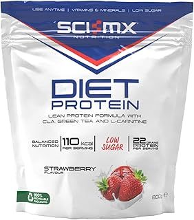 SCI-MX Diet Whey Protein Powder + Vitamins & Green Tea, CLA & L-Carnitine - Strawberry • Low Sugar • 22g Protein + 110 Calories per Serving • 800g