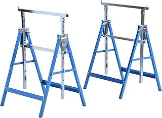 HOMCOM Set of 2 Adjustable Telescopic Builders Trestle, DIY Steel Work Bench Carpenter, Folding Saw Horse Tools Blue