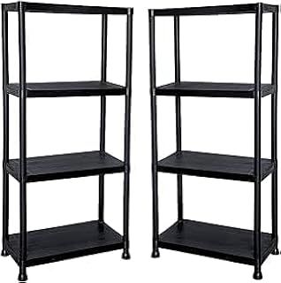 2 x 4 Tier Heavy Duty Black Plastic Garage Storage Shelving 60cm Wide Shelves Shed Shelf Unit Home Office Pantry Workshop Racking(60 x 30 x 130cm)