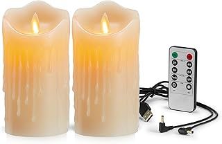 Flameless Candles, [2 Pack] Rechargeable, Flickering LED Candles with Remote Control, Charging Candle with USB Cable, Battery Candle for Christmas, Halloween, Festivals Decoration-7.5 * 12.5cm