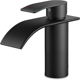 FORIOUS Waterfall Bathroom Taps,Stainless Steel Bathroom Sink Taps with Spout Height 80 MM,Single Handle Mixer Cold and Hot Water Basin Taps Water-Saving, Energy-Saving Matte Black