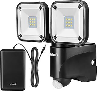 EDISHINE Battery Powered Motion Sensor Security Lights, 800LM LED Flood Light Outdoor, 6000K, IP44 Waterproof, Exterior Battery Box Operated, Dual Head Motion Light for Garage, Yard, Porch, Patio